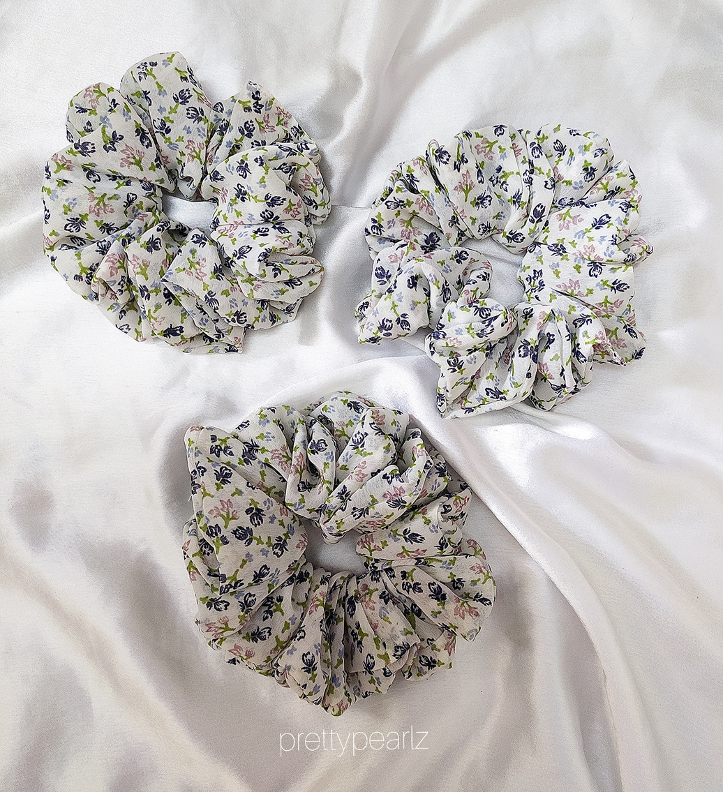 White Printed Scrunchies
